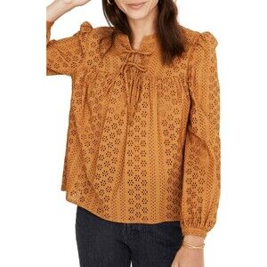 Madewell Fall Pumpkin Brown Eyelet 100% Cotton Blouse Top Small